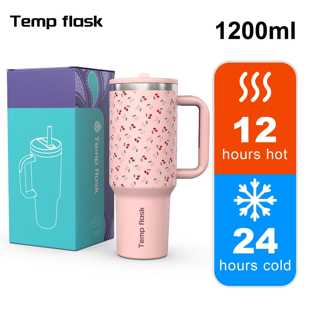 Tempflask and PASHLINC Tumbler Vakum Tahan Panas Stainless Steel 304 Anti Tumpah dengan Sedotan Mug Berkapasitas Besar - 1200ML