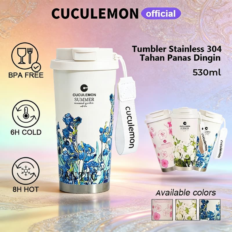 CucuLemon Tumbler tahan panas dingin 24 jam Termos Stainless Steel Vacuum Kopi Botol Minum 530ml